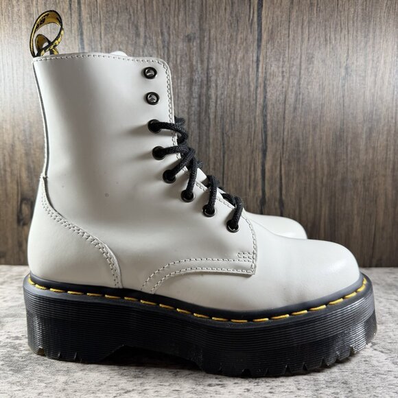 Dr Martens Jadon Platform White Leather Combat Boots Side Zip Womens Size 7 Doc - Picture 4 of 9